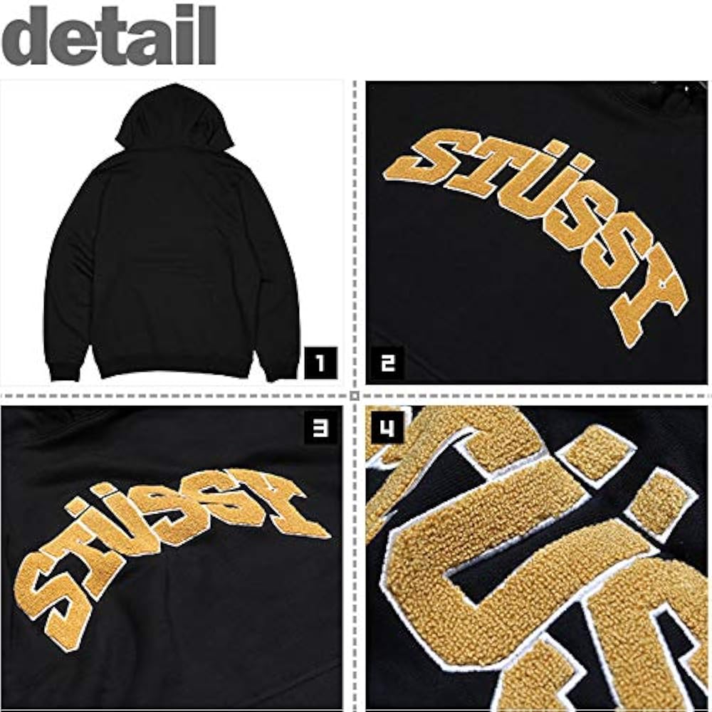 STÜSSY CHENILLE APCH APPLIQUE HOODED Ｍ Stussy Chenille Arch App Hoodie Black Pullover Men's Small